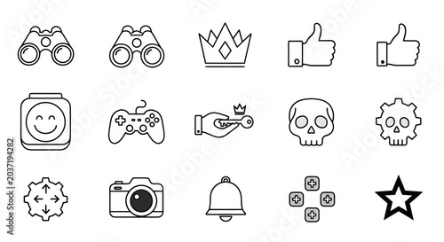 Set of icons for gaming, technology, and lifestyle, vector graphics