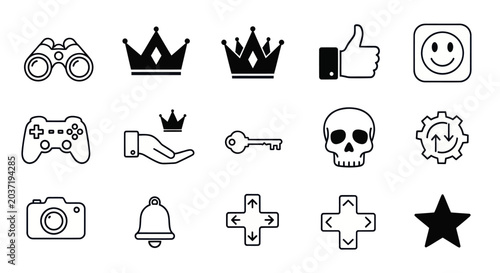 Set of icons for gaming, social media, and technology - vector illustration