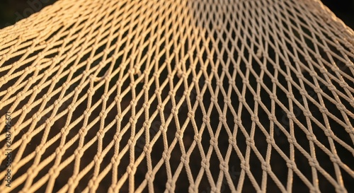 Intricate Close-Up of Woven Hammock Fabric Texture with Knotted Pattern
