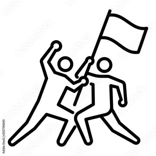 Shared success flag vector icon. Minimalist black line symbol for team victory, achievement, motivation, and leadership goal completion.