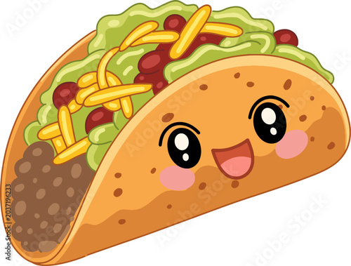 Cute Taco Character Smiling Illustration