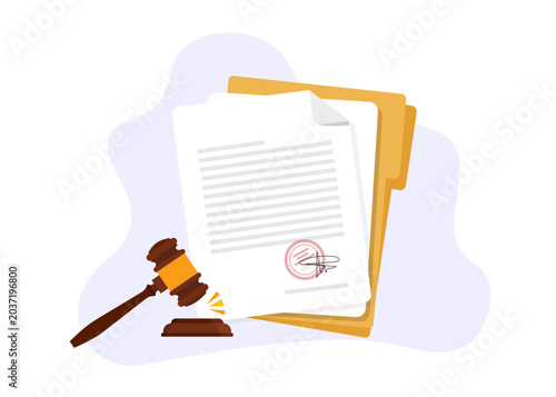Cuadro en lienzo legal document with official stamp and judge gavel on folder