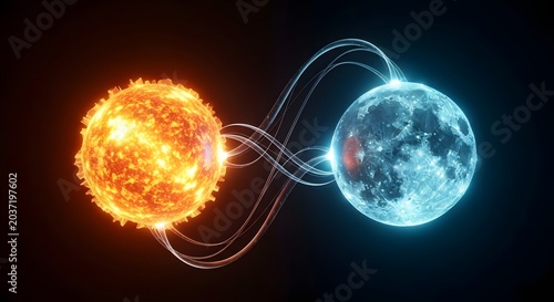 Celestial Harmony Sun and Moon in Energetic Cosmic Embrace, Representing Balance
