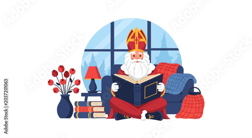 Bild auf Leinwand Saint Nicholas Reading a Book by the Window