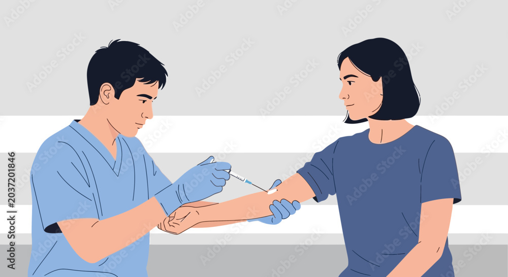 Fototapeta premium Doctor giving vaccination injection to patient arm in a clinic healthcare illustration