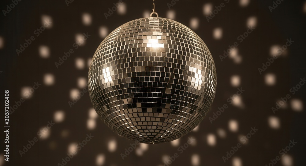 Obraz premium Classic shiny disco mirror ball glowing in a dark room.