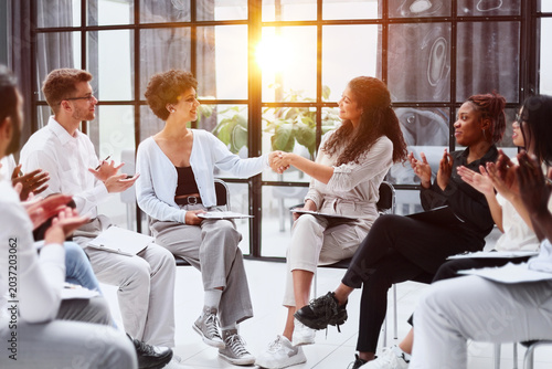 Businessman handshake for teamwork of business merger and acquisition,successful negotiate,hand shake,