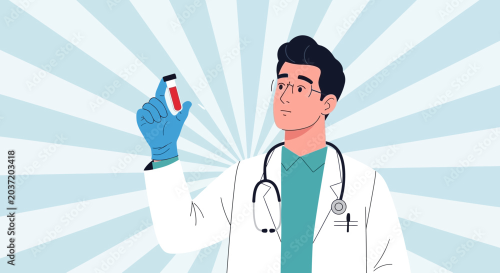 Fototapeta premium Doctor Holding Blood Sample Vial, Medical Research and Science Concept