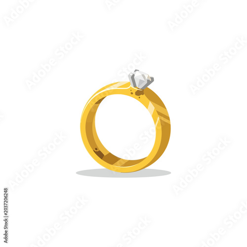 A golden ring with a sparkling diamond is depicted in a simple, illustrative style.