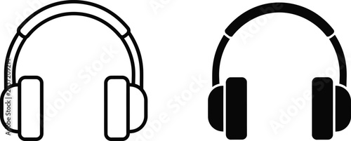 Headphone icon set black outline and solid fill versions for design