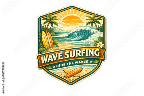 Canvas Print retro surf badge, tropical surf design, vintage surf logo, retro beach badge, su
