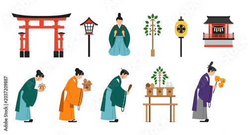 Photography Japanese Culture: Traditional Shrine and People in Kimono