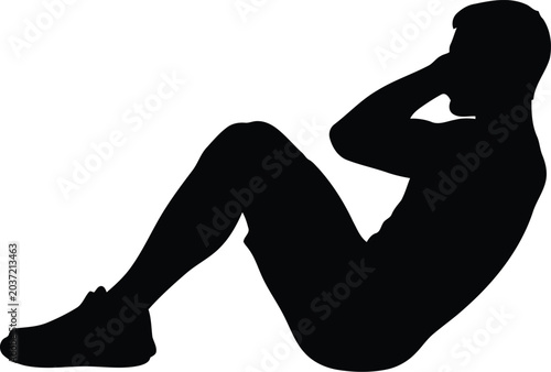 Foto Fitness Woman Silhouette Performing Sit-Up Crunch Exercise Isolated on White Bac
