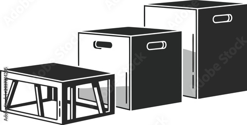Tableau sur toile Black and White Stackable Storage Boxes and Foldable Plastic Crates Isolated on
