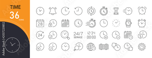 Obraz na płótnie Time icons set representing clock, schedule, deadline, timer, calendar, productivity, time management and planning concepts