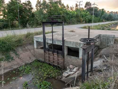 Irrigation Canal Sluice Gate in Rural Area