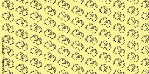 Hand Drawn Lemon Seamless Pattern with Minimal Botanical Fruit Illustration Background