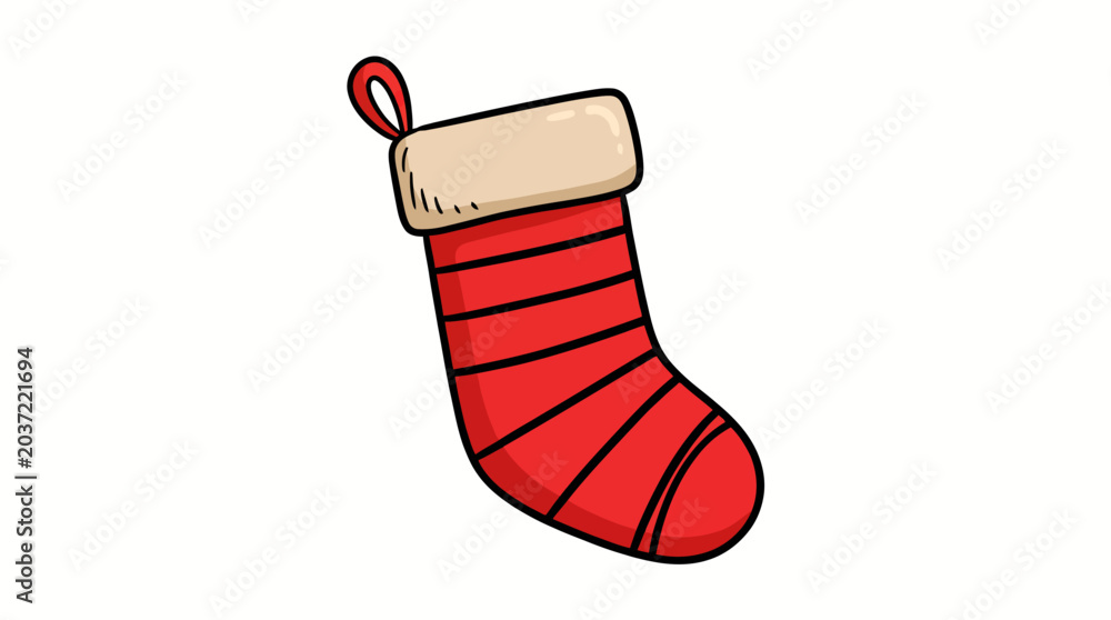 Naklejka premium Christmas stocking illustration with red and white stripes and fluffy top