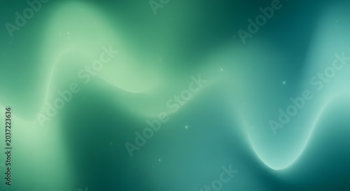 Abstract green wave background with glowing light particles isolated on transparent background