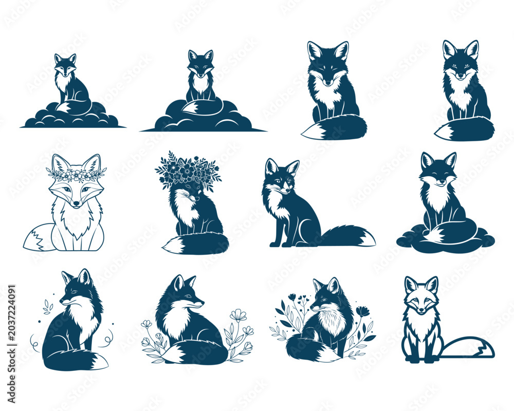Fototapeta premium Cat Silhouette Collection Decorative Illustration Set