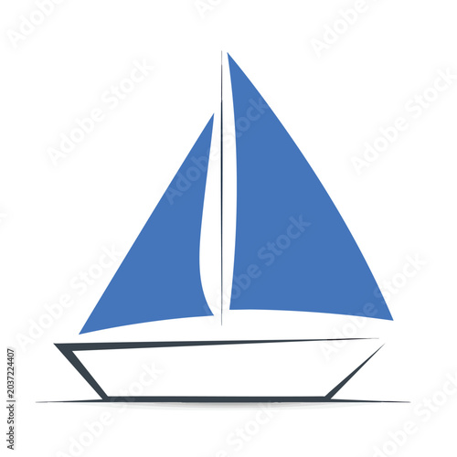 Minimalist blue and black sailboat icon graphic.