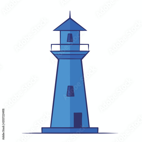 Minimalist Blue Lighthouse Vector Illustration Icon.