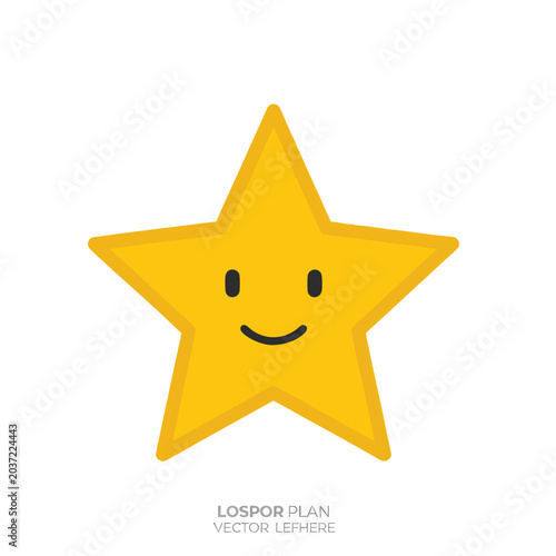 Cute Smiling Yellow Star Character Vector Illustration.
