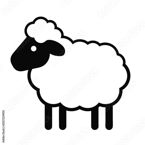 Minimalist black and white icon illustration of a fluffy farm sheep.