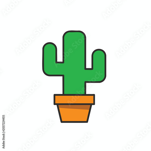 Minimalist flat vector icon of a green cactus in an orange pot.
