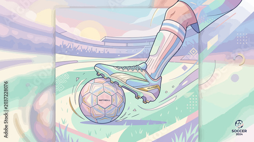 Fotografía Soccer player kicking a ball hard.