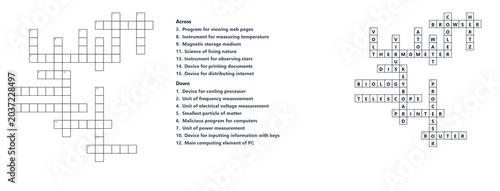 Crossword solution sheet with thematic puzzle focused on Science and Technology  