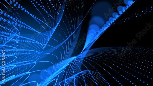 Fotografie abstract futuristic technology wave background with particles, slow motion blue