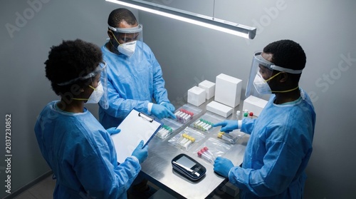 African outbreak lab team organizing Ebola specimens and custody workflow