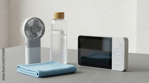 Apartment heatwave safety kit with water fan towel and health meter