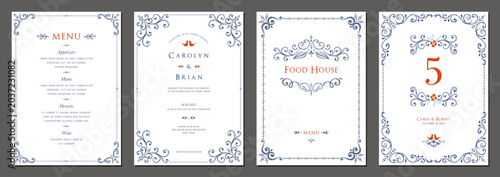 Floral elegant templates. Wedding and restaurant hand drawn menu. Good for banners, greeting and business cards, invitations, flyers, brochure, events and page cover.