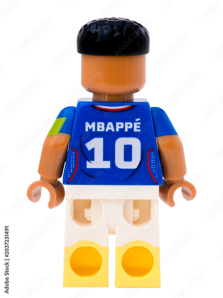 Obraz premium Dortmund - Deutschland 28. mai 2026 - Lego Minifigure Fussballer Kylian Mbappé mit der Rückennummer 10