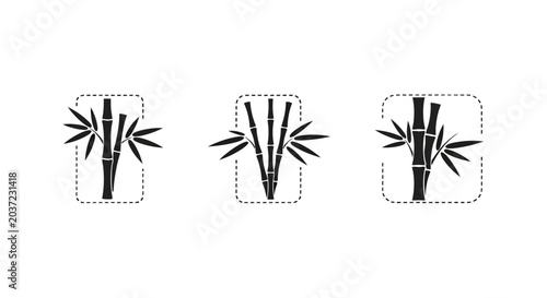 Minimalist black bamboo plant icon set illustration.