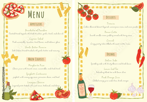Italian restaurant menu vector illustrations
