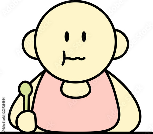 Fotografie Toddler wearing pink bib holding spoon