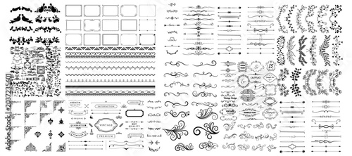Bild auf Leinwand Set of decorative corner elements, Frame, Divider ornament, borders, doodle, sep