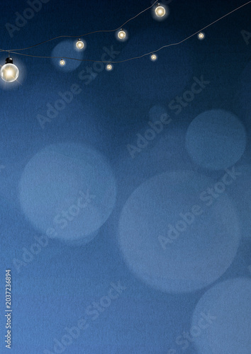 Tableau sur toile Blue bokeh background with glowing string lights and soft festive atmosphere