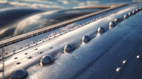 Close-Up View of Aircraft Metal Texture with Details and Reflections