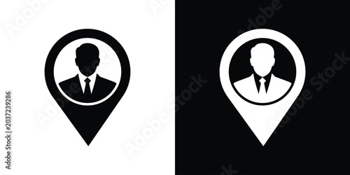 Foto Businessman avatar icon inside a map pointer location pin