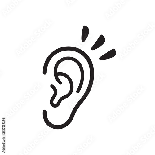 Human ear listening line vector icon isolated on white