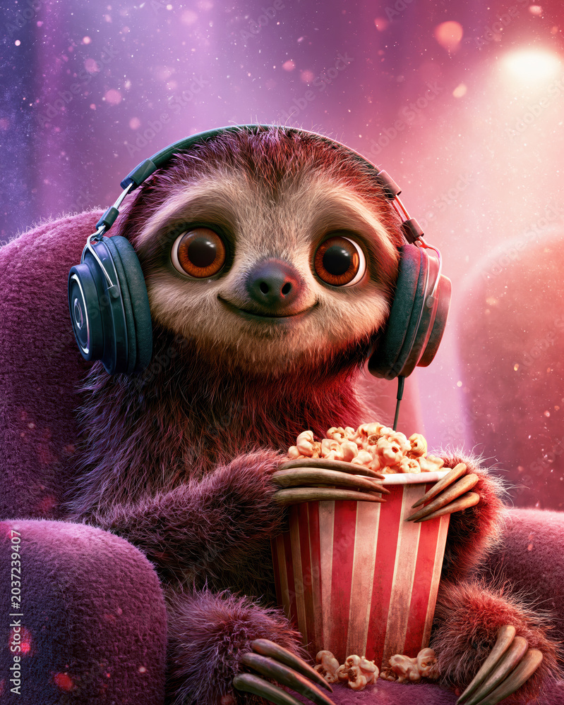 Fototapeta premium Cute Sloth Movie Night Avatar – AI Generative