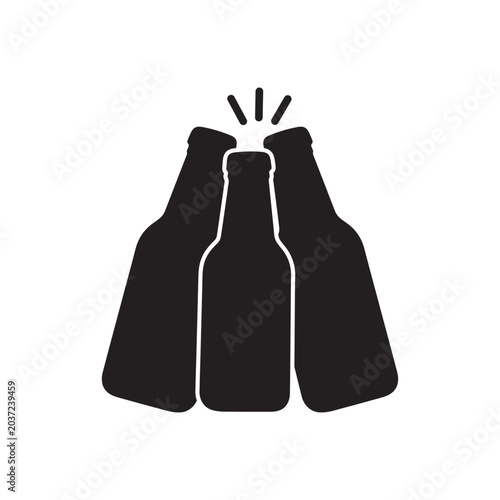 Three cheering beer bottles vector icon on white
