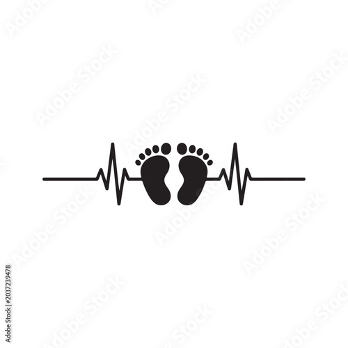 Baby footprints with heartbeat vector icon on white