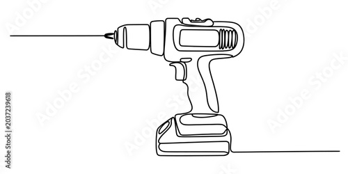 Photos Continuous one line drawing of a cordless power drill