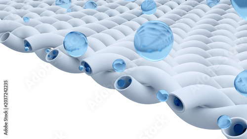 Tableau sur toile Abstract Breathable Fiber Surface with Water Droplets and Soft Textile Wave Back