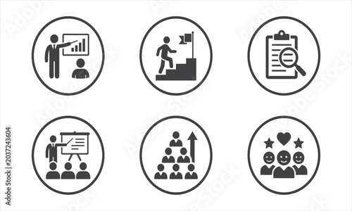 Process improvement and workflow solid icon set. Featuring process optimization, continuous improvement, agile workflow, and cost reduction. Vector icons for business operations and presentations 